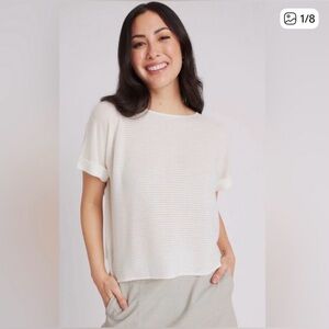 Kit and Ace Ivory Organic Cotton Lyocell Blend Short Sleeve Knit Top M